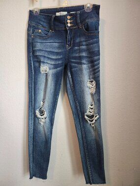 YMI Jeans Size 9/29 Distressed Skinny Jeans Dark Wash Ripped Raw Hem